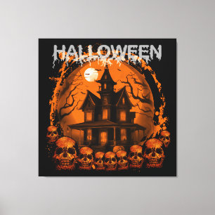 HALLOWEEN GRIEZELIG GEHUCHT HUIS schedels Canvas Afdruk