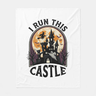 Halloween Griezelig Kasteel Heks Maan Vintage T-sh Fleece Deken