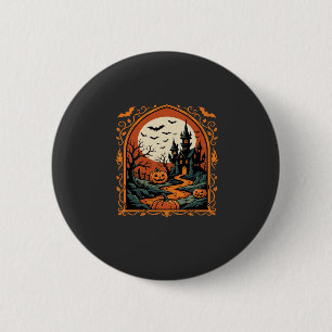 Halloween Griezelig Kasteel Pompoen Maan Vector Ku Ronde Button 5,7 Cm
