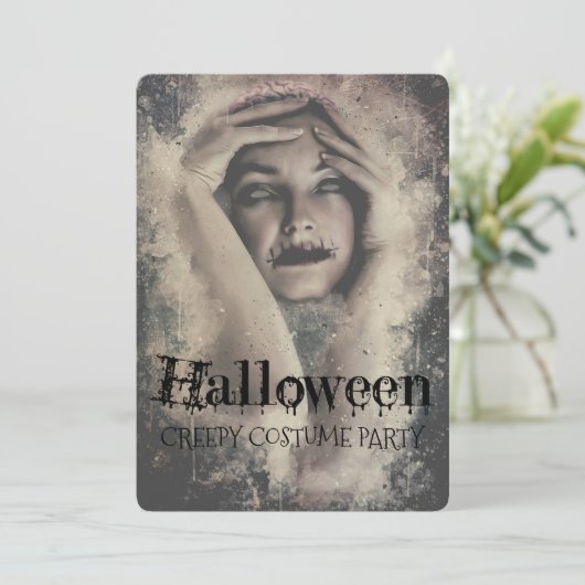 Halloween griezelig kostuum feest kaart (Staand voorkant)