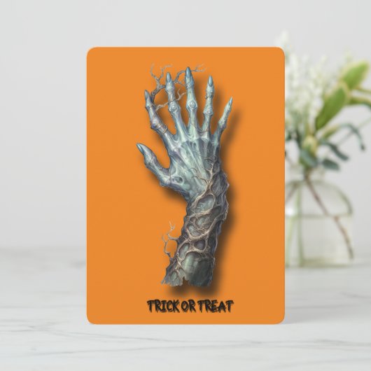 Halloween Griezelige Enge Zombie Hand Uitnodiging (Staand voorkant)