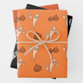 Halloween Griezelige Geesten Pompoenen Oranje & Zw Inpakpapier Vel (In situ)