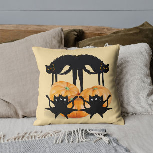 Halloween Griezelige Grappige Zwarte Kat Pompoen O Kussen