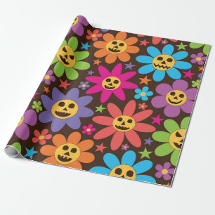Halloween Griezelige Groovy Bloemen Cadeaupapier