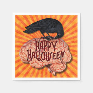 Halloween - Griezelige Raaf op Hersenen Servet