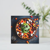 Halloween griezelige Snoepjes kom Kaart (Staand voorkant)