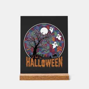 Halloween Griezeltje Boom Spoken en Zwarte Kat Acryl Bord