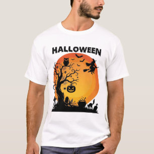 Halloween Griezeltje Boom Vliegende Heks Oranje Ma T-shirt