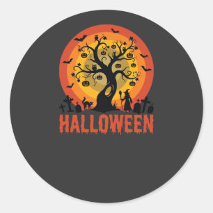 Halloween Griezeltoren Heks en Zwarte Katten Ronde Sticker