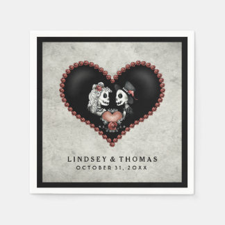 Halloween Grijs & Zwart Skeletten & Hart Wedding Servetten