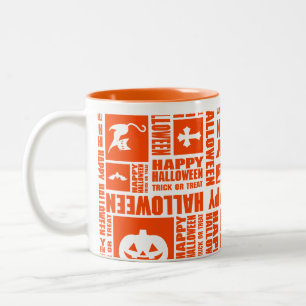 Halloween grillige Cool Typography Pattern Sinaasa Tweekleurige Koffiemok