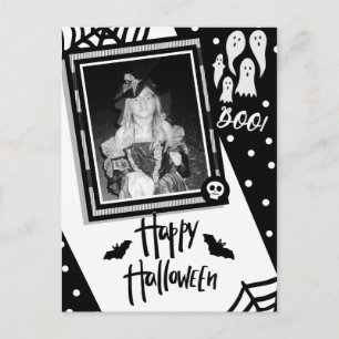 Halloween Grilzende Zwarte & Witte Schedel Foto Briefkaart
