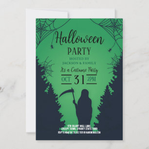 Halloween Grim Reaper Green Party Graveyard Kaart