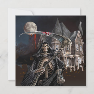 Halloween Grim Reaper Haunted House Feestdagenkaart