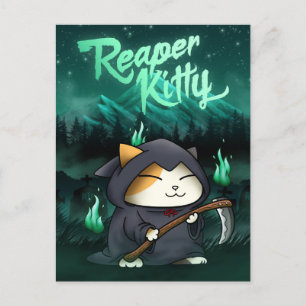 Halloween Grim Reaper Kat Feestdagenkaart