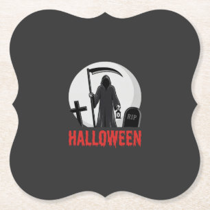 Halloween Grim Reaper Kerkhof Design Kartonnen Onderzetters