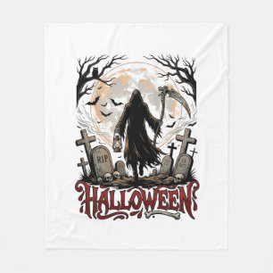 Halloween Grim Reaper Lantaarn Volle Maan Grafsten Fleece Deken