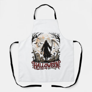 Halloween Grim Reaper Lantaarn Volle Maan Grafsten Schort