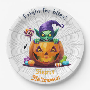 Halloween Grimlin met Trick or treat Snoep Papieren Bordje