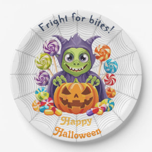 Halloween Grimlin met Trick or treat Snoep Papieren Bordje