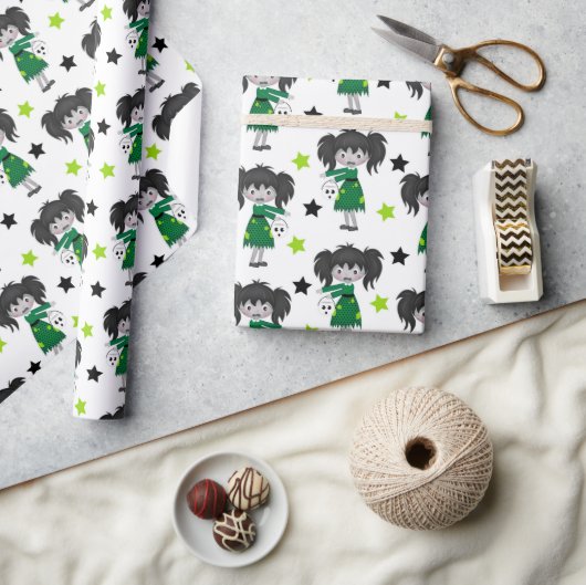 Halloween Groen Meisje Zombies Cadeaupapier (Crafts)