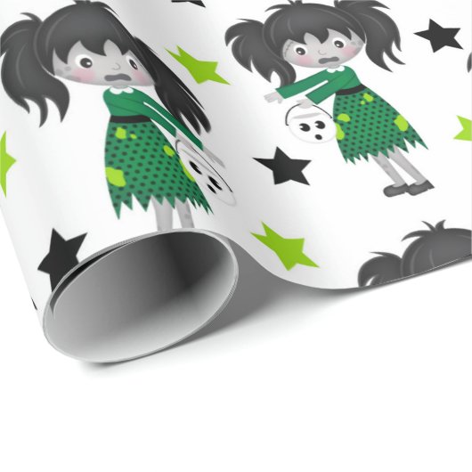 Halloween Groen Meisje Zombies Cadeaupapier (Rol Hoek)