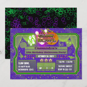 Halloween Groen & Paars GLOW KOM Verjaardagsfeestj Kaart
