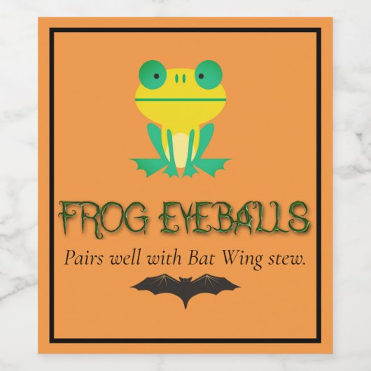 Halloween Groene Kikkeroogballen Zwarte Vleermuis Wijn Etiket (Enkel label)