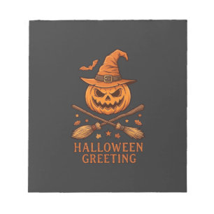 Halloween Groet Pompoen Heksenhoed Gekruiste Bezem Notitieblok