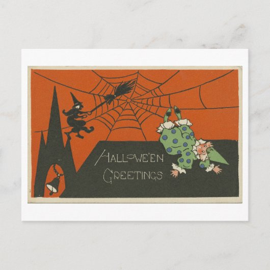 Halloween groeten met clown en heks Briefkaart (Voorkant)