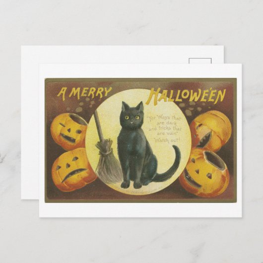  Halloween groeten met een zwarte kat Briefkaart (Voorkant / Achterkant)
