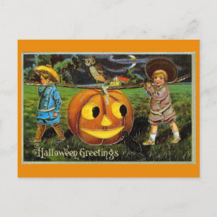 Halloween Groeten Schattige Kinder Pompoen Briefkaart