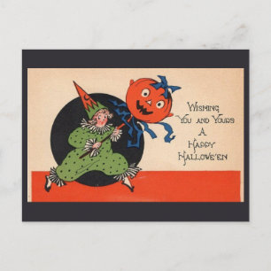 Halloween Groeten Schattigee Kind Clown Pompoen Briefkaart