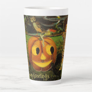 Halloween-groeten - Vintage Spooly-ansichtkaart Latte Mok