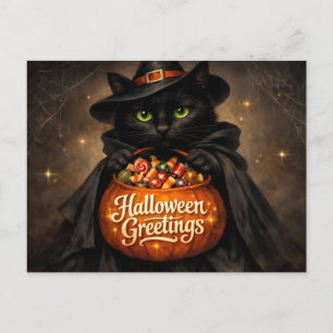 Halloween-groeten Zwarte Kat met Snoep Briefkaart