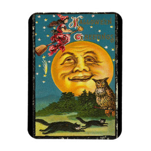 Halloween-groetings-heks die op Broom vliegt Magneet