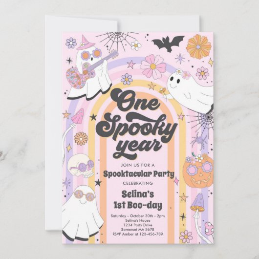 Halloween Groovy Cute Ghost 1e verjaardag Kaart (Voorkant)