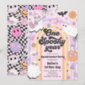 Halloween Groovy Cute Ghost 1e verjaardag Kaart (Voorkant / Achterkant)