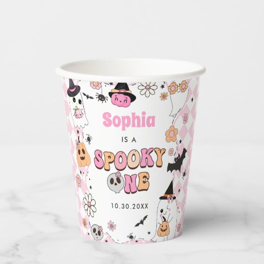 Halloween Groovy Ghost 1e verjaardag Papieren Bekers (Voorkant)