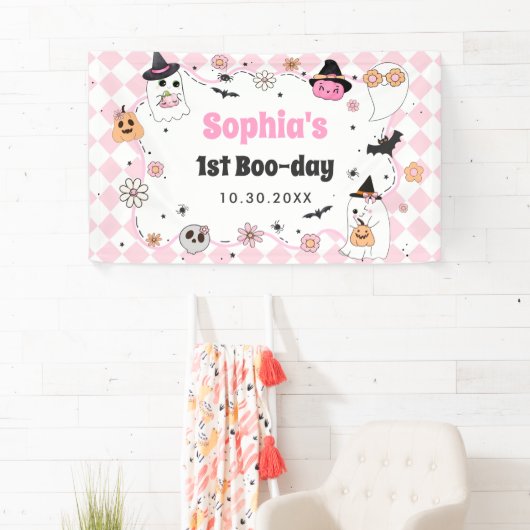 Halloween Groovy Ghost 1e verjaardag Spandoek (Insitu)