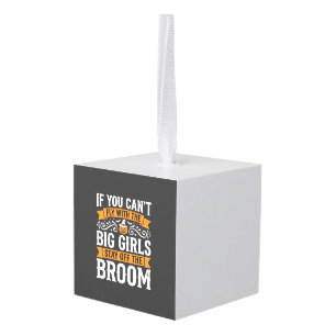 Halloween Grote Meisjes Bezem Heks Ontwerp_1 Kubus Ornament