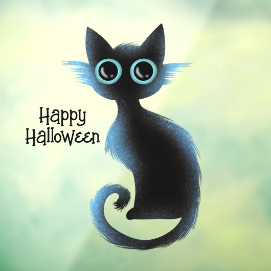 Halloween Grote Ogen Zwart Blauwe Boze Kat Raamsticker (Vel 3)