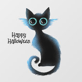 Halloween Grote Ogen Zwart Blauwe Boze Kat Raamsticker (Vel)