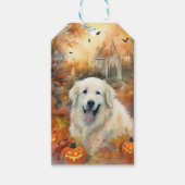 Halloween Grote Pyreneeën met pompoenen eng Cadeaulabel (Voorkant)