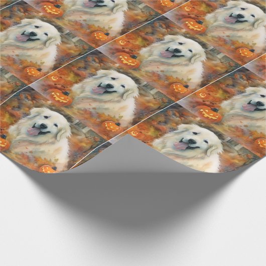Halloween Grote Pyreneeën met pompoenen eng Cadeaupapier (Hoek)