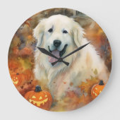 Halloween Grote Pyreneeën met pompoenen eng Grote Klok (Voorkant)