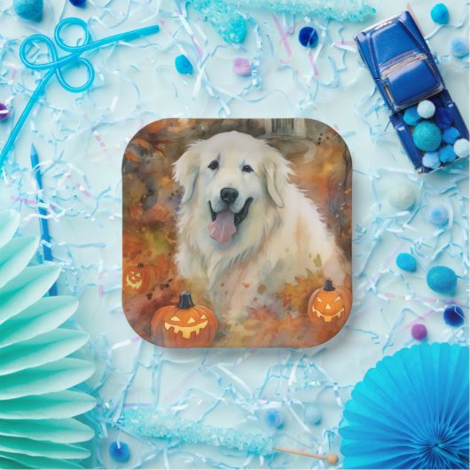 Halloween Grote Pyreneeën met pompoenen eng Papieren Bordje (Feest)