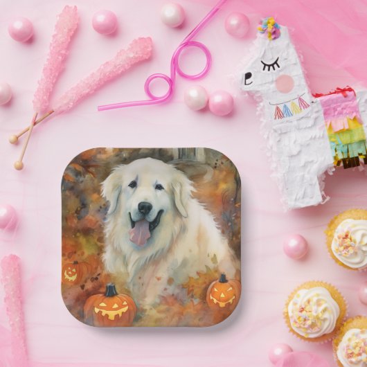 Halloween Grote Pyreneeën met pompoenen eng Papieren Bordje (Feest)