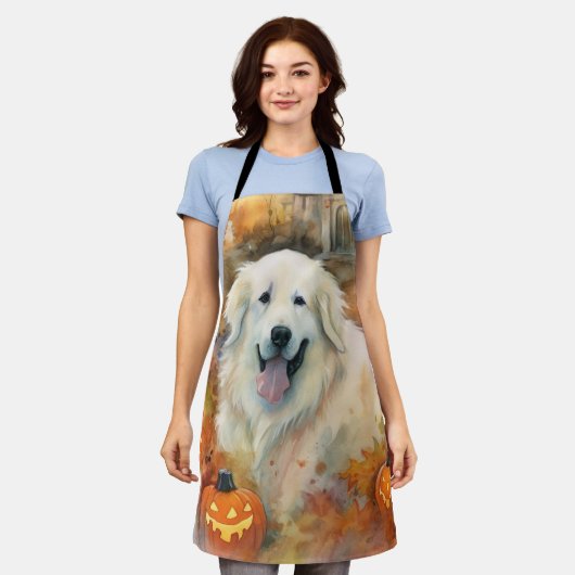 Halloween Grote Pyreneeën met pompoenen eng Schort (Gedragen)