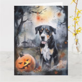Halloween Grote Zwitserse Hond Met Pompoenen Griez Kaart (Gele Bloem)